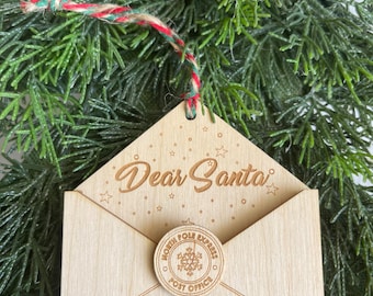 Christmas ornament- Dear Santa wish list wooden envelope personalizable custom option