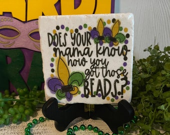 Mardi Gras coaster - New Orleans Louisiana NOLA home decor table top shelf sitter King Cake beads