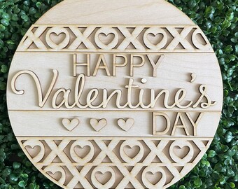 Valentine DIY wood sign - Happy Valentines Day XOXO unfinished cut out door hanger wall decor craft supply kit blanks round wreath sign