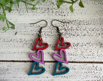 Valentine Earrings - heart dangle statement wood favor gift hoop boho love kisses Xoxo sexy arrow Cupid