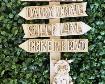 Cow Street DIY wood sign - heifer farm barn cattle unfinished cut out standing leaner decor craft supply sign kit blanks wreath