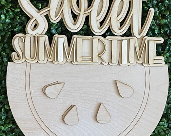 Watermelon DIY wood sign - Sweet Summertime unfinished cut out door hanger wall decor craft supply sign kit blanks round wreath sign