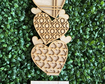 Valentine DIY wood sign - Stacked Hearts Love XOXO door hanger wall decor craft supply sign round wreath sign Shelf sitter tabletop