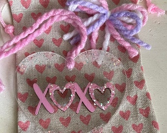 Valentine ornament - car charm heart glitter sparkle bling gift present party favor xoxo love you more