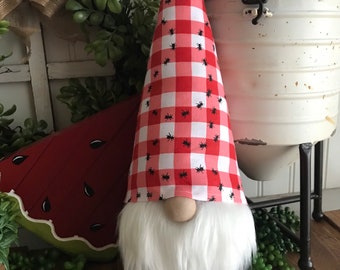 Picnic Ant Gnome - fruity summer spring decor tiered tray kitchen shelf sitter floral vignette party fruit bbq watermelon cherry lemon
