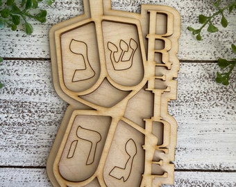 Hanukkah Dreidel DIY wood mini sign - unfinished cut out door hanger wall decor craft supply sign kit blanks round wreath