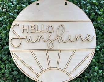 DIY Hello Sunshine wood sign - Sun unfinished cut out door hanger wall decor craft supply sign kit blanks round wreath