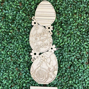 Happy Easter DIY Stacked wood sign - unfinished cut out door hanger wall decor craft supply sign kit blanks round wreath Standing