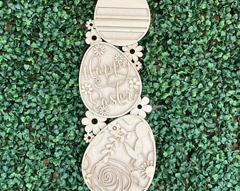 Happy Easter DIY Stacked wood sign - unfinished cut out door hanger wall decor craft supply sign kit blanks round wreath Standing