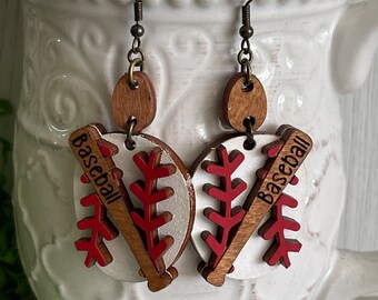 Baseball earrings - team spirit fan America wood statement earrings gear accessories mascot hat bat glove
