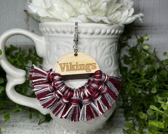 Vikings earrings - Custom Color dangle statement fringe wood High School Pop Warner Flag Sports team spirit fan mom