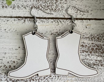 Drill Team Boot Earrings - DIY and Finished white mdf dancer high school homecoming mum kickline mom dance senior bling dangle drop