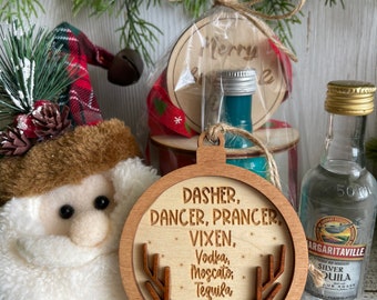 Christmas ornament - Blitzen funny humor cocktails bottle tag liquor themed white elephant hostess gift present decor