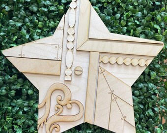 DIY Star wood sign - Vintage Rustic Farmhouse unfinished cut out door hanger wall decor craft supply sign kit blanks Patriotic