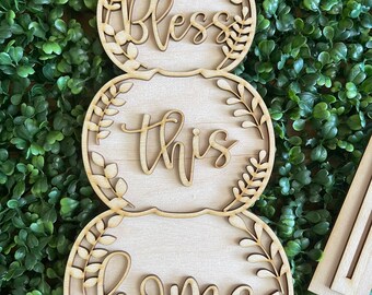 Fall DIY wood sign - Bless this Home Stacked Pumpkins unfinished cut out home decor craft supply sign kit blanks table top standing
