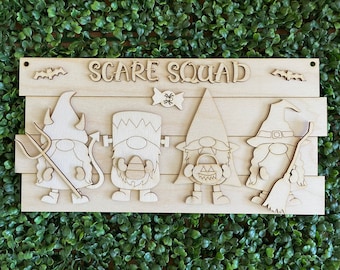 DIY Halloween wood sign - Scare Squad Whimsy colorful October candy trick or treat bat