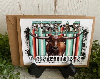 Texas Greeting Card - Blank note card Lone Star State Texan TX Longhorn Sarape stripe