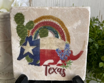 Texas Coaster - cactus armadillo home decor Cowboy pride farmhouse wildflower western state texan lone star state