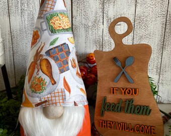 Thanksgiving Gnome decor set - fall gnome with matching wood leaner sign kitchen dining living dinner turkey fixings pie desert table gift