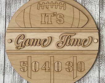 DIY wood sign - Game Time unfinished cut out door hanger wall decor craft supply sign kit blanks round wreath sign