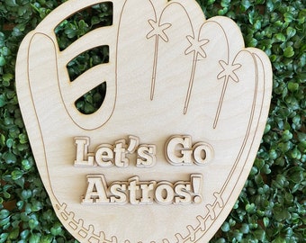 Baseball DIY wood sign - Mitt Custom unfinished cut out door hanger wall decor craft supply sign kit blank round wreath sign