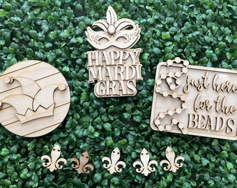Mardi Gras DIY Tiered Tray sign - King Cake Just here for cake cut out door hanger wall decor craft supply sign kit blanks round