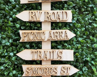 Camping Street DIY wood sign - RV Tent lake trails fishing fire summer unfinished cut out standing leaner decor craft supply sign kit blanks