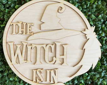 DIY Halloween wood sign - The Witch is in Whimsy colorful October candy trick or treat bat