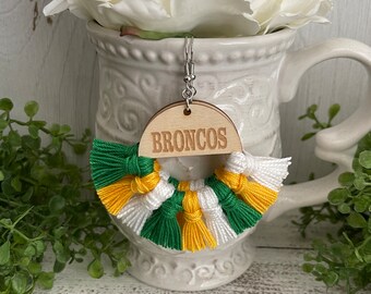 Broncos earrings - custom elementary dangle statement fringe wood football team spirit jewelry high school Pop Warner volleyball sports