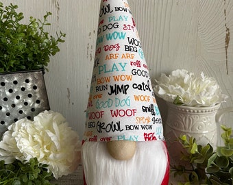 Dog Gnome - decor shelf sitter red black white orange aqua wood arf pet puppy bow wow sit sniff