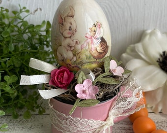 Easter Mini mug  - bunny cross religious shabby chic vintage home decor tiered tray ceramic cream ivory lace paper flowers