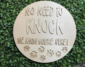 DIY wood sign - Dog Welcome No need to knock unfinished cut out door hanger wall decor craft supply sign kit blanks round wreath sign