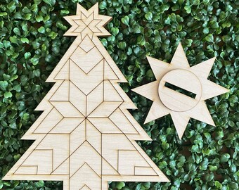 Christmas DIY wood sign - Barn Quilt unfinished cut out Standing decor craft supply sign kit blanks round wreath sign farmhouse Tree