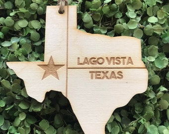 Lago Vista Texas Tag Ornament - City hometown TX souvenir keepsake memory state 2022 wood laser engraved welcome gift home