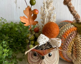 Mini mug  - Owl home decor tiered tray coffee ceramic fall orange autumn green gold lace ivory off white neutral leaf