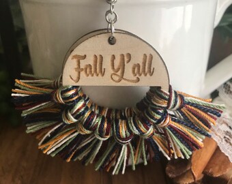 Fall Fringe Earrings - dangle statement wood favor gift hoop boho wine navy cream off white burnt orange green sage y’all Texas southern