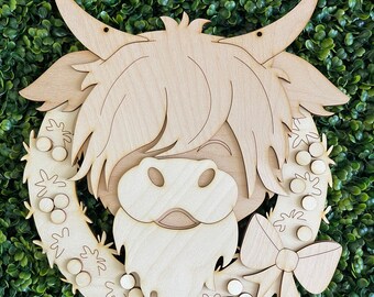 Christmas DIY sign - Highland Cow wreath santa farm ranch cattle home decor door hanger wreath supply wreath center blank livestock