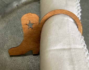 Cowboy Boot napkin ring - birch wood holder dinnerware setting wedding picnic rodeo country rustic western