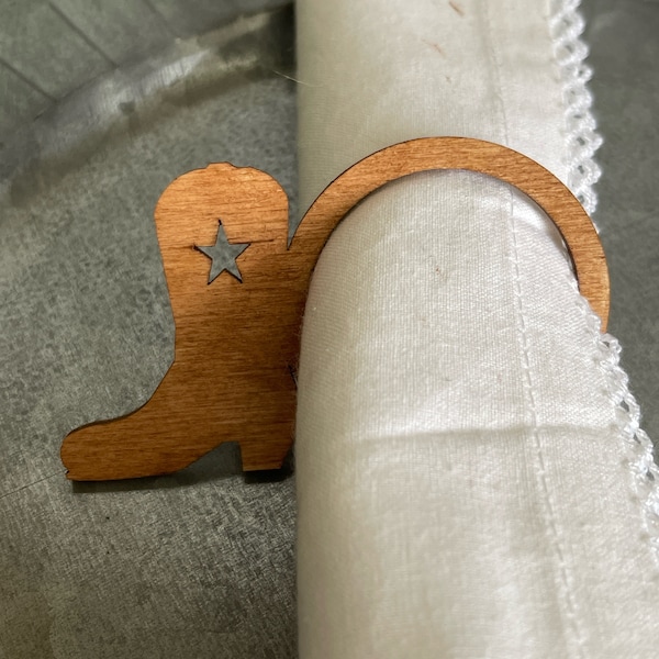 Cowboy Boot napkin ring - birch wood holder dinnerware setting wedding picnic rodeo country rustic western