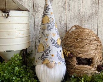 Bee Gnome - decor tiered tray kitchen shelf sitter floral honey honeycomb hive queen bee spring summer