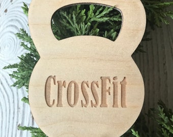Cross fit Ornament - Gym workout tag favor gift fitness kettle bell humor