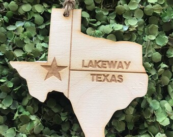 Lakeway Texas Tag Ornament - City hometown TX souvenir keepsake memory state 2022 wood laser engraved welcome gift home