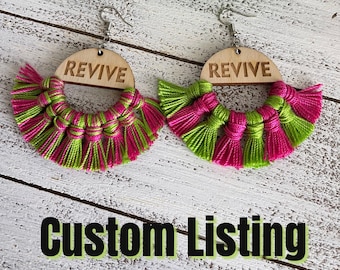 Custom Fringe earrings - Dance Cheer Drill Team mom statement wooden football team spirit jewelry high school college dangle