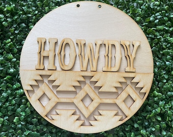 Southwest Howdy DIY wood sign - Welcome Western Farmhouse unfinished cut out door hanger wall decor craft supply sign kit blanks wreath