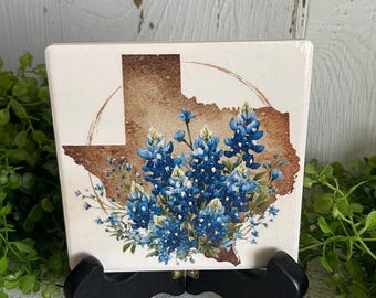 Texas Bluebonnet Coaster - TX State floral bouquet home decor Texan pride farmhouse wildflower western state lone star state