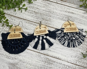 Custom Colorguard Fringe earrings - mom statement wooden football team spirit jewelry high school college dangle fan drum corp