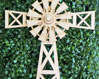 DIY Cross wood sign - windmill hand painted finished home decor wreath sign leaner display shelf sitter tiered tray religious blank cut out