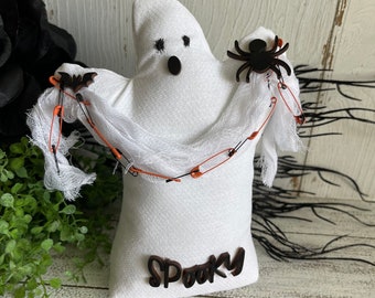 Halloween home decor - Ghost fabric shelf sitter tiered tray vignette