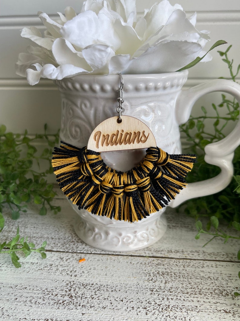 Custom Fringe earrings dangle statement wooden football team spirit jewelry high school tassel jewelry little league homecoming image 9