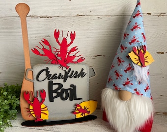 Crawfish lobster Gnome - Louisiana shrimp Cajun Kitchen Dining decor tiered tray centerpiece party vignette table shelf sitter